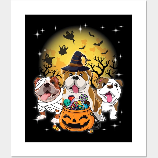 English Bulldog Mummy Witch Dog Moon Ghosts Halloween Wall Art by adrinalanmaji